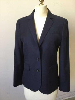 J CREW, Navy Blue, Wool, Polyester, Solid, 2 Button Single Breasted, Notched Lapel, 2 Pockets with Flaps