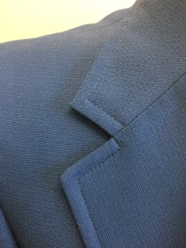 Mens, Blazer/Sport Co, N/L, Blue, Polyester, Solid, 42L, Single Breasted, Wide Notch Lapel, 2 Buttons, 3 Pockets,