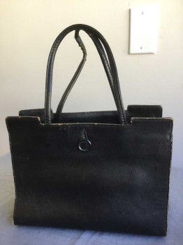 Womens, Purse, N/L, Black, Leather, Solid, 6.5", 9", 3.5", Boxy Open Top Bag with 2 Short Handles