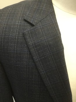 Mens, Sportcoat/Blazer, HUGO BOSS, Navy Blue, Blue, Brown, Silk, Wool, Check , 42L, Single Breasted, Collar Attached, Notched Lapel, 3 Pockets, 2 Buttons