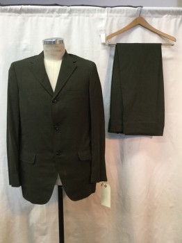 Mens, 1960s Vintage, Suit, Jacket, RICHARD SCOTT, Olive Green, Wool, Heathered, 40R, Heather Olive, Notched Lapel, 3 Buttons,  3 Buttons,