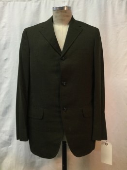 Mens, 1960s Vintage, Suit, Jacket, RICHARD SCOTT, Olive Green, Wool, Heathered, 40R, Heather Olive, Notched Lapel, 3 Buttons,  3 Buttons,