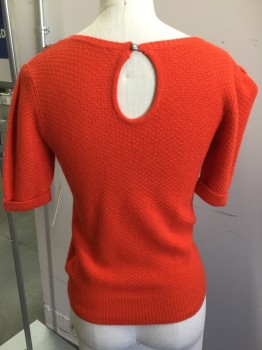 Womens, Pullover, FREE PEOPLE, Orange, Pewter Metallic, Cotton, Solid, XS, Short Sleeves, Embossed Knit, Ballet Neck W/pewter Peter Pan Applique Design , Back Button