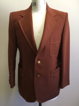 RACUSINS, Sienna Brown, Polyester, Solid, Single Breasted, Collar Attached, Notched Lapel, 3 Pockets
