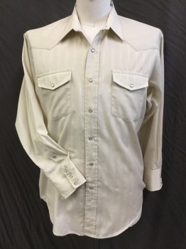 Mens, Western, GOLD COLLECTN-KARMAN, Cream, Silver, Polyester, Cotton, Stripes - Diagonal , Stripes - Vertical , L, Cream with Silver Diagonal and Vertical Stripes, Western Style, Collar Attached, Yoke, 2 Pockets with Flap, Milky with Silver Trim Snap Front, Long Sleeves,
