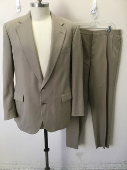 Mens, 1990s Vintage, Suit, Jacket, POLO UNIVERSITY CLUB, Khaki Brown, Wool, Solid, 46L, Single Breasted, Collar Attached, Notched Lapel, 2 Buttons,  3 Pockets