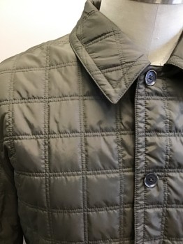 Mens, Coat, Trenchcoat, JOSEPH ABBOUD, Dk Brown, Cotton, Nylon, Solid, 44R, XL, Reversible Trench Coat, Solid Waterproof on One Side, Quilted Nylon on Reverse, Collar Attached, Button Front, 2 Pockets, Center Back Slit, ***Barcode in Left Pocket on Waterproof Side***