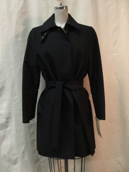 Womens, Coat, Trenchcoat, ZARA, Black, Black, Nylon, Solid, S, Black, Dbl Breasted Buttons, Collar Attached, 2 Pockets,
