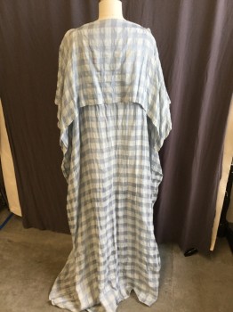 N/L, Gray, Lt Gray, Silk, Polyester, Gingham, Light Silver-blue/very Light Gray Gingham, Faux Egyptian, 13" Flap Front & Back, Poncho Style (ripped/dirty Marks--see Photo)