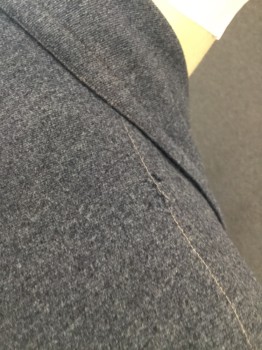 Mens, Coat, FAHEY BRACKMAN, Slate Blue, Wool, Heathered, 44, Hidden Button Placket,  Single Breasted, 2 Patch Pockets with Flaps, Cuffed Sleeves with Button Detail, Notched Lapel. Small Hole at Left Shoulder See Close Up Photo