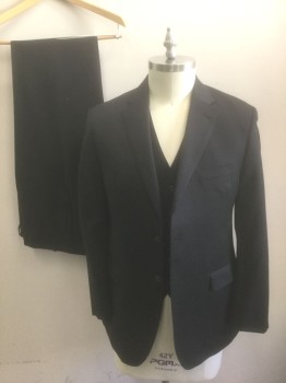 Mens, Suit, Jacket, RALPH LAUREN, Black, Wool, Solid, 42R, Single Breasted, Notched Lapel, 2 Buttons, 3 Pockets