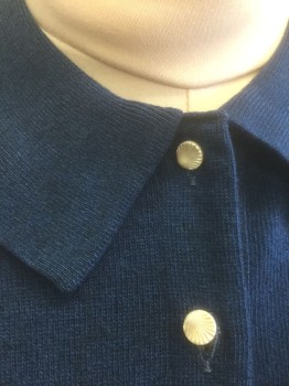 Womens, Sweater, N/L, Navy Blue, Wool, Solid, B:40, Knit, Cardigan, Long Sleeves, Rounded Collar Attached, White Sea Shell Shaped Buttons at Center Front