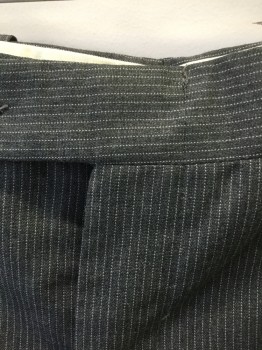 Mens, 1980s Vintage, Suit, Pants, GIVENCHY, Gray, Wool, Ins:35, W:34, with White Dotted Pinstripes, Flat Front, Button Tab Waist, Zip Fly, 4 Pockets,
