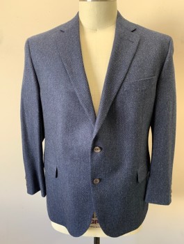 Mens, Sportcoat/Blazer, MALIBU CLOTHES, Navy Blue, Wool, Cashmere, 2 Color Weave, 48R, Single Breasted, Notched Lapel, 2 Buttons, 3 Pockets, Dark Purple Lining