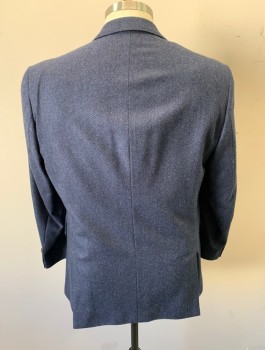 Mens, Sportcoat/Blazer, MALIBU CLOTHES, Navy Blue, Wool, Cashmere, 2 Color Weave, 48R, Single Breasted, Notched Lapel, 2 Buttons, 3 Pockets, Dark Purple Lining