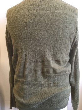 Mens, Pullover Sweater, A TIZIANO, Dk Olive Grn, Cotton, Solid, XXL, Round Neck,  Long Sleeves, Puckered Abstract Assorted Self Patterns