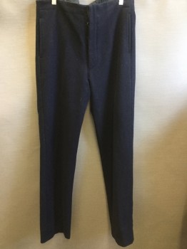 MTO, Navy Blue, Wool, Solid, Flat Front, Button Fly, Slit Pockets, Suspender Buttons,