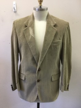 Mens, Sportcoat/Blazer, ACADEMY AWARDS, Tan Brown, Cotton, Solid, 44L, Corduroy, Single Breasted, Collar Attached, Notched Lapel, 3 Pockets, Long Sleeves, Brown Suede Elbow Patches