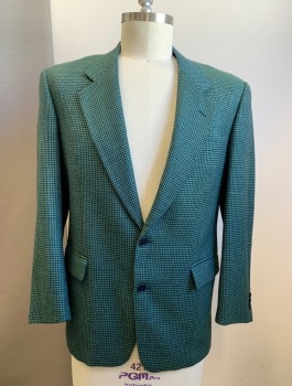 Mens, Sportcoat/Blazer, MICHELE D'AMBRA, Lime Green, Lt Blue, Black, Wool, Viscose, Houndstooth, 42 R, Single Breasted, Notched Lapel, 2 Buttons, 3 Pockets