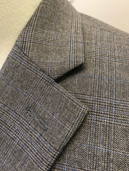Mens, Sportcoat/Blazer, MICHAEL KORS, Gray, Charcoal Gray, Blue, Wool, Plaid, 46R, Single Breasted, Notched Lapel, 2 Buttons, 3 Pockets