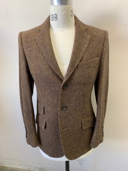 Mens, Sportcoat/Blazer, CORDINGS, Multi-color, Wool, Tweed, 38R, 3 Buttons, 4 Slanted Pockets, 4 Button Sleeves, Notched Lapel, Single Vent