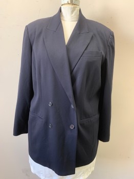 FOLIO, Navy Blue, Wool, Solid, Double Breasted, Peaked Lapel, 3 Pockets, Padded Shoulders