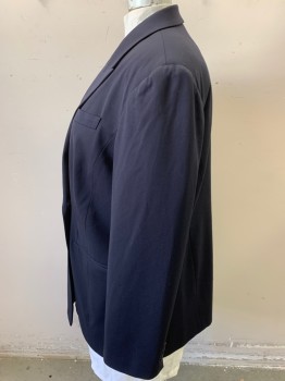 Womens, Blazer, FOLIO, Navy Blue, Wool, Solid, Sz.20, B<48", Double Breasted, Peaked Lapel, 3 Pockets, Padded Shoulders