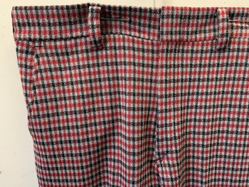 N/L, Red, Black, Gray, Polyester, Plaid, Flat Front, Zip Fly, 4 Pockets, Belt Loops