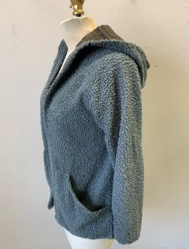 N/L, Gray, Cotton, Bumpy Texture Fleece, 3/4 Sleeve, Open in Front with No Closures, Hooded, 2 Slanted Hip Pockets, Inside is Dusty Brown Jersey