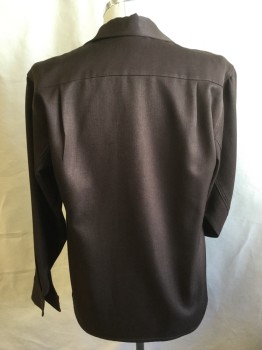 FOX 121, Dk Brown, Polyester, Cotton, Solid, Notched Lapel, Button Front, 1 Pocket, Long Sleeves,