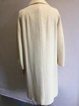 Womens, Coat, N/L, Cream, Wool, Solid, B 42, 3 Buttons,  Notched Lapel, Chunky Knit Weave, Full Length, 2 Welt Pocket,