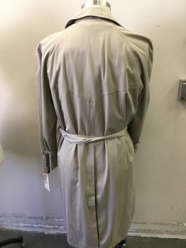 Mens, Coat, Trenchcoat, JOS A BANKS, Khaki Brown, Polyester, Solid, 42 R, Double Breasted, Collar Attached, 2 Pockets, Self Belt,