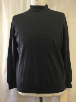 Mens, Pullover Sweater, BLACK BROWN, Dk Gray, Wool, Heathered, XL, Mock Neck