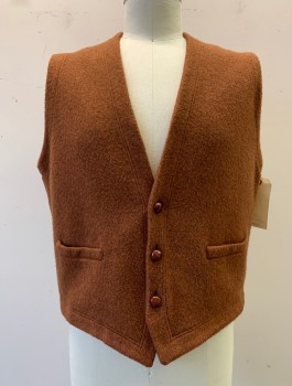 Mens, Vest, PANINI, Brown, Wool, Polyester, Solid, XL, Button Front, 2 Pockets,