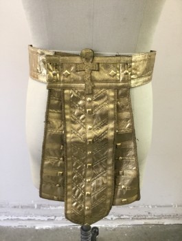 Unisex, Historical Fiction Belt, N/L, Gold, Vinyl, Synthetic, W36-39, 2.5" Wide Belt with Hanging Tabs at Center Front and Center Back, Gold Jewels and Stripes of Fabric, Ankh Patch at Center Waist, Velcro Closures with Hidden Lacings, Worn Sides