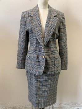 PENDLETON, Off White, Black, Beige, Wool, Glen Plaid, Single Breasted, Notched Lapel, 2 Button, 2 Flap Pockets, Padded Shoulders, Black Lining