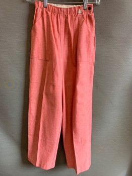 Womens, Pants, N/L, Salmon Pink, Cotton, Polyester, Solid, W25, High Waisted, Side Zipper, Elastic Waistband, 2 Pockets,