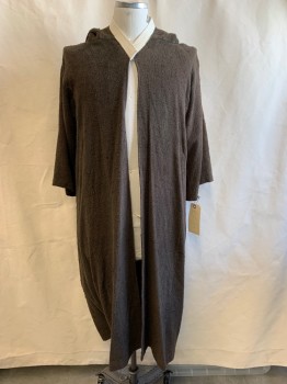 Mens, Historical Fiction Robe, MTO, Brown, Solid, C30, Jedi Robe, Aged & Distressed, With Hood, Velcro Attachment