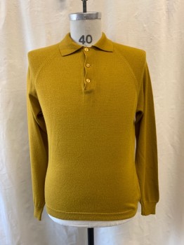Mens, Polo Shirt, HOUSE OF DAVID, Ochre Brown-Yellow, Acrylic, L, Collar Attached, 1/4 Button Front, Long Sleeves