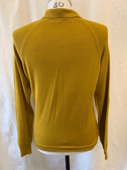 Mens, Polo Shirt, HOUSE OF DAVID, Ochre Brown-Yellow, Acrylic, L, Collar Attached, 1/4 Button Front, Long Sleeves