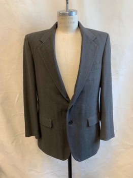 FARAH, Dk Gray, Wool, Solid, 1980s, Single Breasted, 2 Buttons, Notched Lapel, 3 Pockets, 1 Back Vent