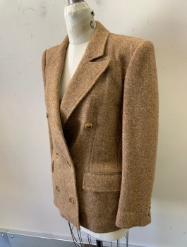 N/L, Lt Brown, Wool, Solid, Heavyweight Fabric, Double Breasted, Peaked Lapel, 2 Pockets, Padded Shoulders, Caramel Lining