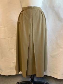 MTO, Tan Brown, Wool, Solid, A-line, Side Zipper, Narrow Waistband, Inverted Box Pleats, Some Gathers At Sides, Hem Mid-calf, 2 Pockets