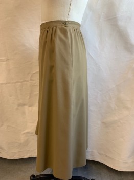 Womens, Skirt, MTO, Tan Brown, Wool, Solid, W26, A-line, Side Zipper, Narrow Waistband, Inverted Box Pleats, Some Gathers At Sides, Hem Mid-calf, 2 Pockets