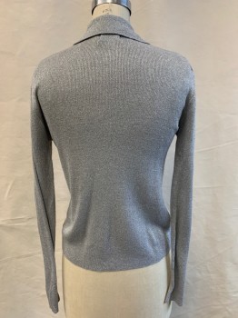 DAYTON'S, Silver, Lurex, Synthetic, Solid, L/S, Collar, Pullover, V-N,