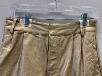 Womens, Shorts, No LABEL, Gold, Polyester, Solid, W28, F.F, Side Pockets, Zip Front, Belt Loops