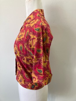 Womens, Top, ADELAA, B:38, Red/Ochre/Green Paisley, B.F., C.A., 3/4 sleeve with Fold Up Cuff