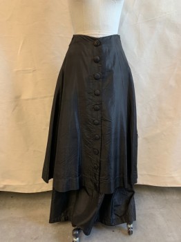 MTO, Black, Silk, Solid, Hook & Eyes Closure, Buttons Down Front, Over skirt, Gathered Waist *Aged/Distressed*