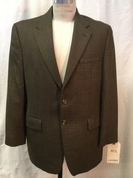 Mens, Sportcoat/Blazer, RALPH LAUREN, Black, Brown, Wool, 2 Color Weave, 40 R, Notched Lapel, Collar Attached, 2 Buttons,  3 Pockets,
