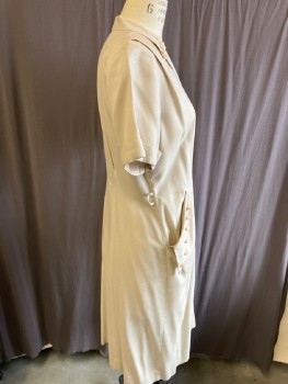N/L, Beige, Rayon, Solid, Wing Collar, CF  Zip Front Hidden Placket, Cuffed S/S, With 2 Side Pockets. Btn Detail See Photos,